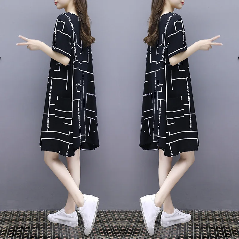 Summer women's dress elegant new women's loose casual show thin A word dress in the long round collar short-sleeve dress
Summer women's dress elegant new women's loose casual show thin A word dress in the long round collar short-sleeve dress