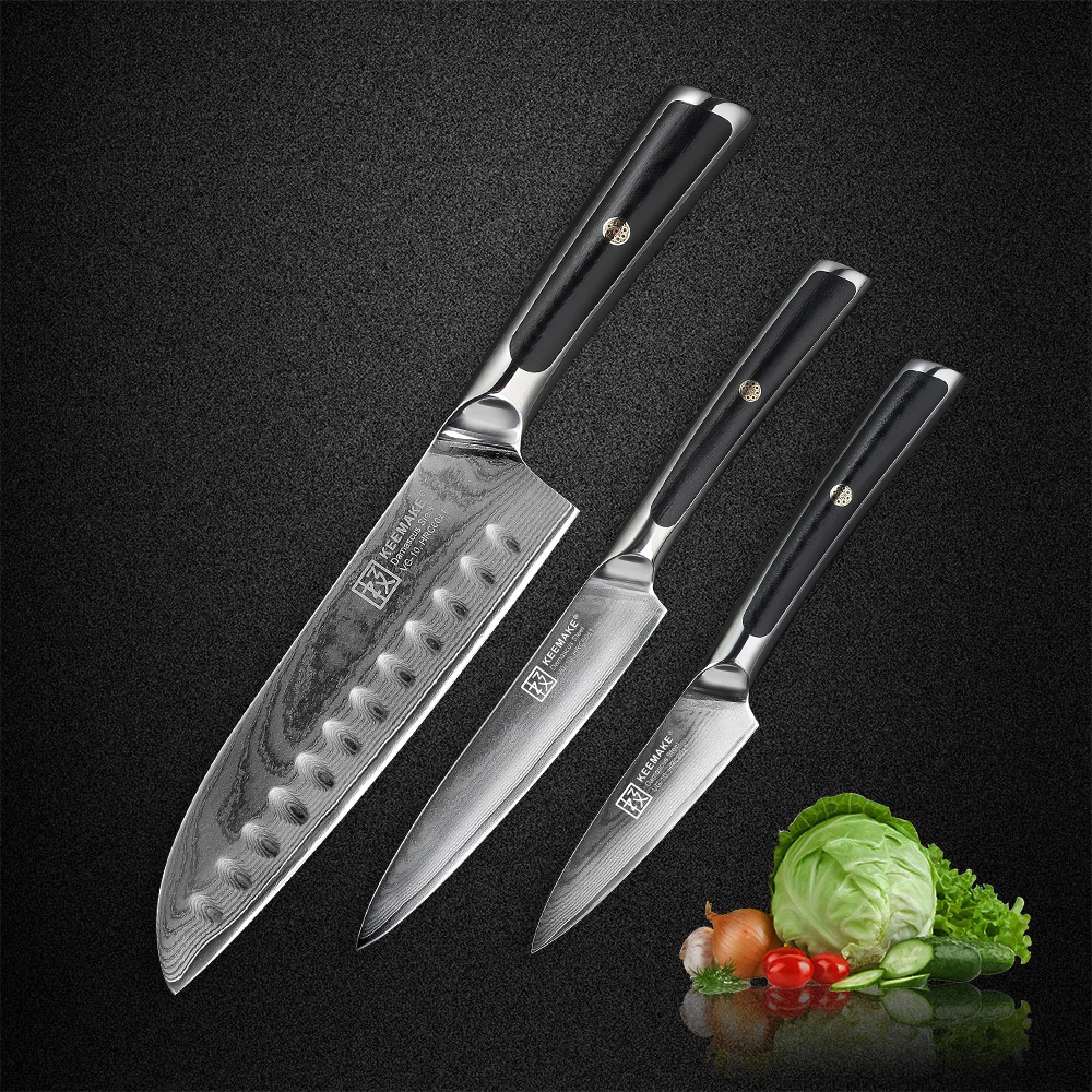 KEEMAKE 7" Santoku 5" Utility 3.5" Paring knife Damascus Japanese VG10 Steel Sharp Blade G10 Handle Kitchen Knives Meat Cutter
KEEMAKE 7" Santoku 5" Utility 3.5" Paring knife Damascus Japanese VG10 Steel Sharp Blade G10 Handle Kitchen Knives Meat Cutter