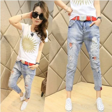 Spring 2016 couture fashion jeans female skull slim feet Haren pants pants nine
Spring 2016 couture fashion jeans female skull slim feet Haren pants pants nine