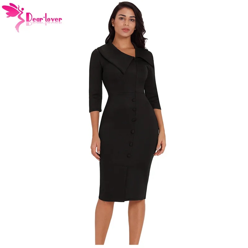 Dear Lover Womens Work Dress 2018 Autumn Office Black 3/4 Sleeve Button Detail Slit Bodycon Midi Dress Vestidos Casual LC610251
Dear Lover Womens Work Dress 2018 Autumn Office Black 3/4 Sleeve Button Detail Slit Bodycon Midi Dress Vestidos Casual LC610251