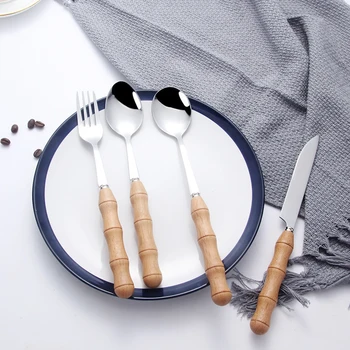 Dinner Fork Spoon Steak Knife With Beech Wood Handle Stainless Steel Simple Flatware Set Kitchenware Dinner Dinnerware 4pcs/set 
Dinner Fork Spoon Steak Knife With Beech Wood Handle Stainless Steel Simple Flatware Set Kitchenware Dinner Dinnerware 4pcs/set