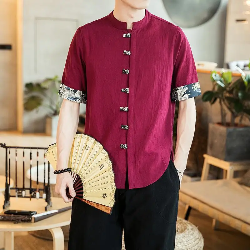 

Plus Size Chinese Style Linen Shirt Relaxed Fit 5XL 4XL Short Sleeve Summer Mens Shirts Mandarin Collar Casual Blouse Men XXXXXL
