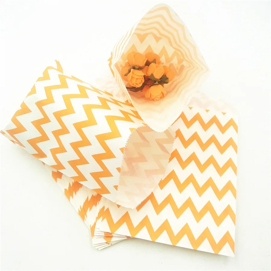 

25pcs/set Orange Chevron Popcorn Candy Bags Kraft Paper Treat Favor Gift Goodies Gift Bags For Wedding Decoration Party Supplies