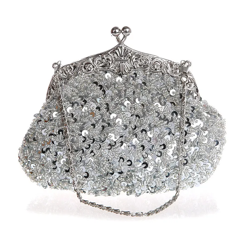 

New Arrival Silver Women's Beaded Sequined Handbag Clutch Evening Bag Banquet Party Purse Makeup Bag Free Shipping 03162-H