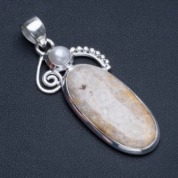 Natural Fossil Coral and River Pearl 925 Sterling Silver Pendant Necklace 2 1/4" R1124
Natural Fossil Coral and River Pearl 925 Sterling Silver Pendant Necklace 2 1/4" R1124