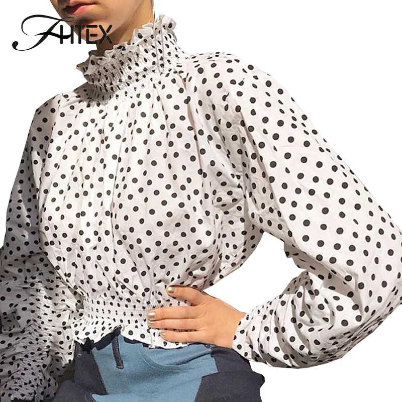 FHTEX White High Neck Polka Dot Casual Loose Shirts Tops Women Long Sleeve Tunic Spring T Shirts Weekend Leisure Crop Top Tees
FHTEX White High Neck Polka Dot Casual Loose Shirts Tops Women Long Sleeve Tunic Spring T Shirts Weekend Leisure Crop Top Tees