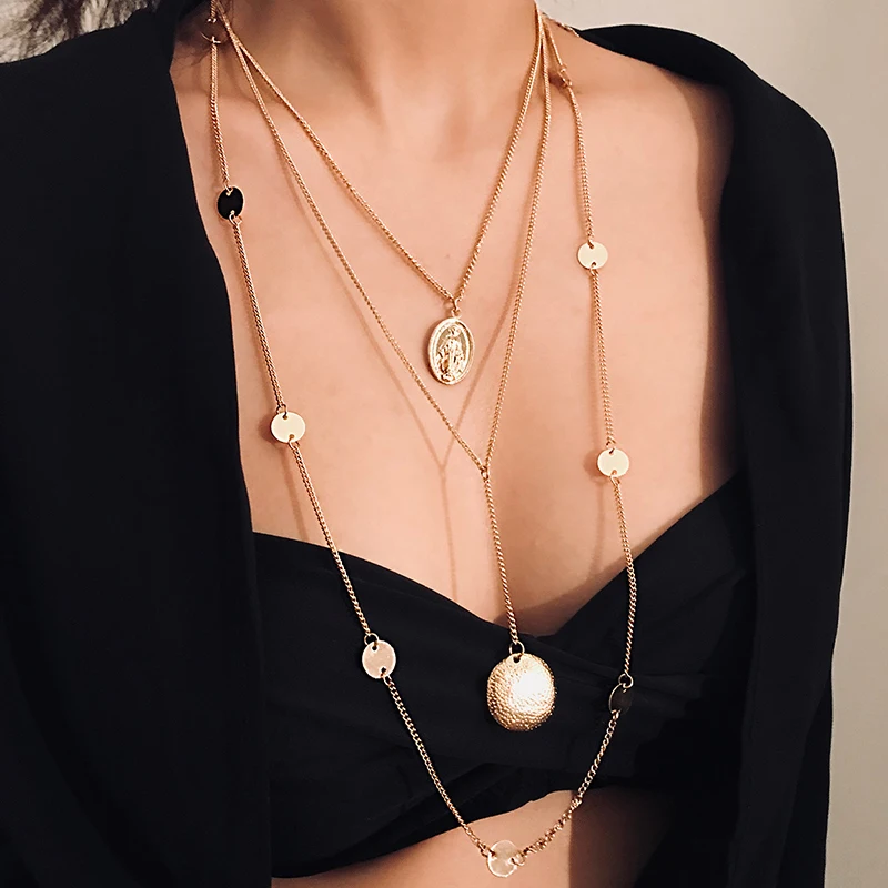 SRCOI Bohemia Virgin Mary Long Layered Necklace Pendants Round Sequin Coin Religious Gold Color Chain Necklace Women Trendy Gift
SRCOI Bohemia Virgin Mary Long Layered Necklace Pendants Round Sequin Coin Religious Gold Color Chain Necklace Women Trendy Gift