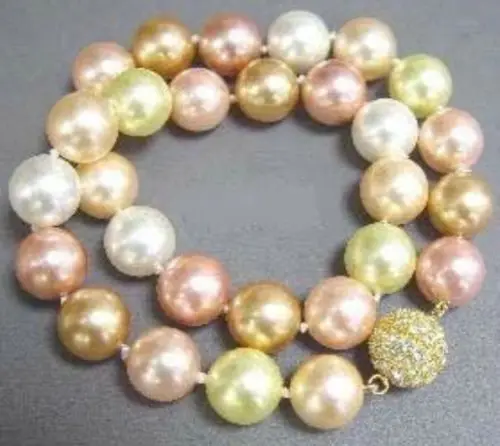 

FREE SHIPPING>>>@@ > Multicolor12MM Shell Pearl Crystal Clasp Necklace 18"^^^@^Noble style Natural Fine jewe &