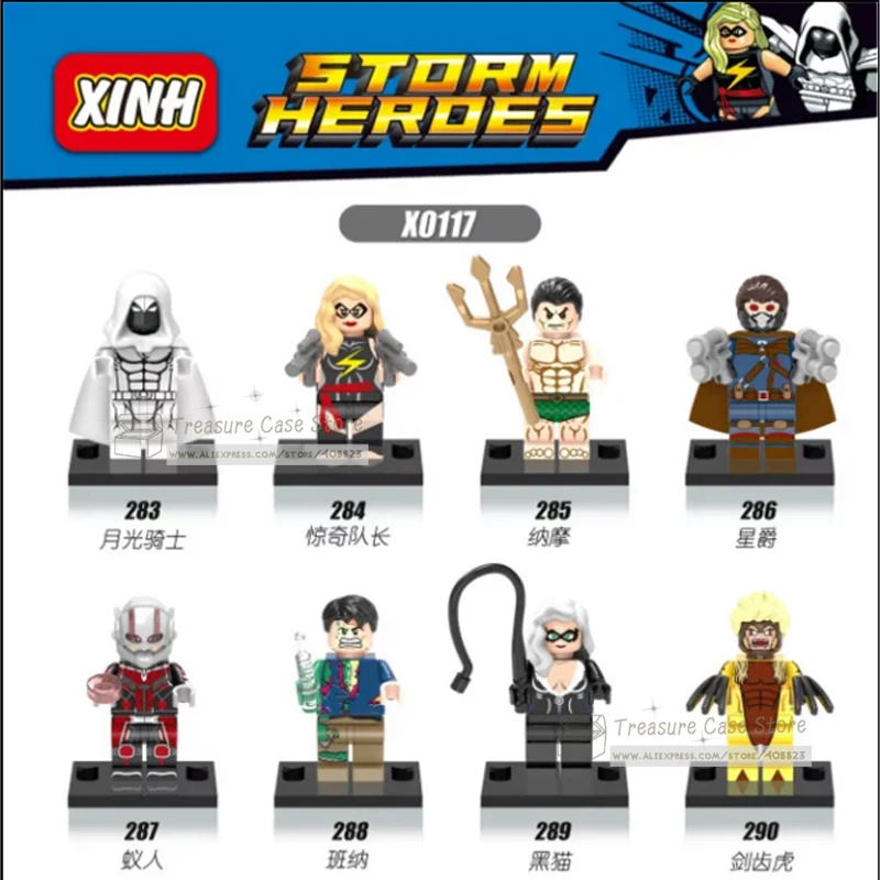 NO.283-290 Moon Knight Captain Marvel Namor Star-Lord Ant-Man Mike Banner Black Cat figure Super Hero Building Toys Blocks
NO.283-290 Moon Knight Captain Marvel Namor Star-Lord Ant-Man Mike Banner Black Cat figure Super Hero Building Toys Blocks