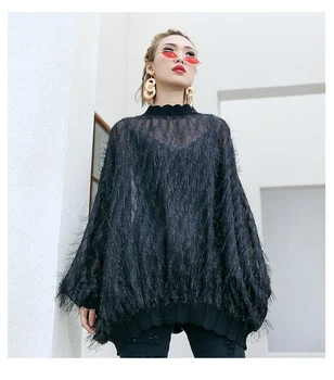 Women Tops Bat Long Sleeve Loose Casual Tassels Perspective Sexy Black Shirt Female Streetwear Punk Gothic Oversized Blouses
Women Tops Bat Long Sleeve Loose Casual Tassels Perspective Sexy Black Shirt Female Streetwear Punk Gothic Oversized Blouses
