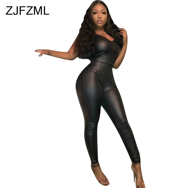 Black PU Leather Sexy Black Bodysuit Casual Spaghetti Strap Sleeveless Skinny Overall For Women V Neck Open Back Bodycon Romper
Black PU Leather Sexy Black Bodysuit Casual Spaghetti Strap Sleeveless Skinny Overall For Women V Neck Open Back Bodycon Romper
