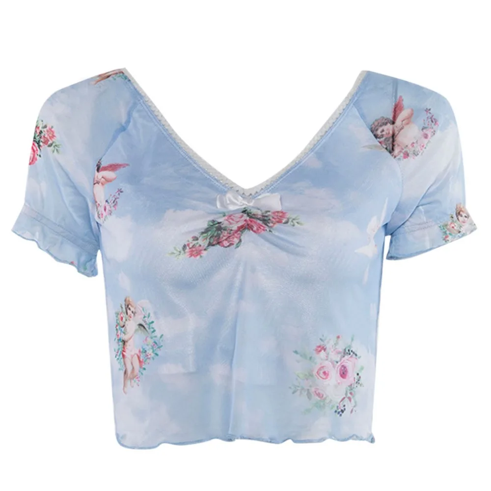 Women Fashion Casual Short Sleeve Turtleneck Print Short Tops Shirt Blouses sexy Blue little angel ladies female Blouse #SL
Women Fashion Casual Short Sleeve Turtleneck Print Short Tops Shirt Blouses sexy Blue little angel ladies female Blouse #SL