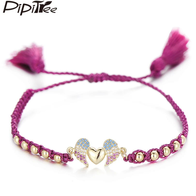 Pipitree Luxury Heart AAA CZ Angel Wings Charm Bracelet for Women Lovers Pink Rope Beads Wovening Bracelets Boho Tassel Jewelry
Pipitree Luxury Heart AAA CZ Angel Wings Charm Bracelet for Women Lovers Pink Rope Beads Wovening Bracelets Boho Tassel Jewelry
