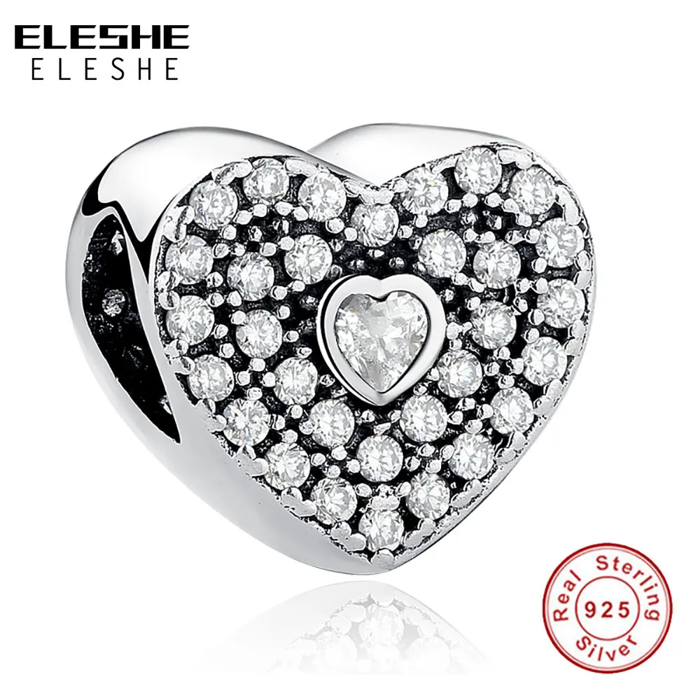 ELESHE Romantic 925 Sterling Silver Pave Full of Crystal Heart Charms Beads fit Original Bracelets Jewelry Accessories
ELESHE Romantic 925 Sterling Silver Pave Full of Crystal Heart Charms Beads fit Original Bracelets Jewelry Accessories