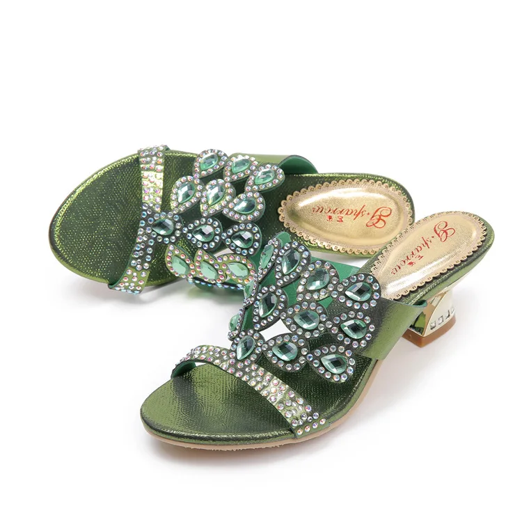 2016 New Diamond Sandals Green Cheap Chunky High Heels Best Luxury Casual Shoes Ladies Leather Slippers9