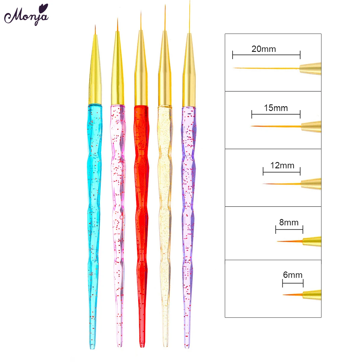 Monja 5pcs/set Nail Art Crystal Handle Grid Stripes Lines Liner Drawing Brush Flower Pattern 3D DIY Painting Pen Manicure Tool
Monja 5pcs/set Nail Art Crystal Handle Grid Stripes Lines Liner Drawing Brush Flower Pattern 3D DIY Painting Pen Manicure Tool