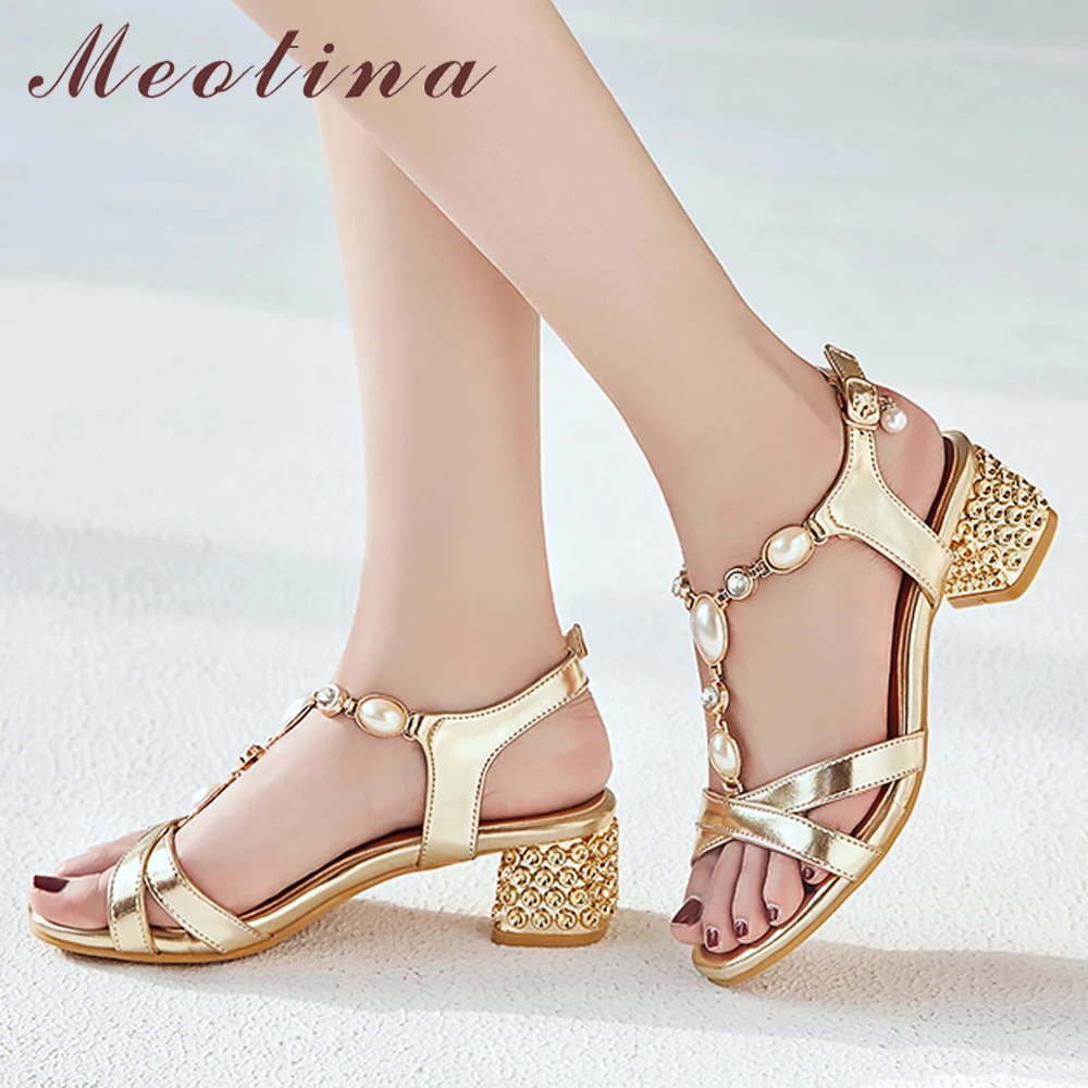 Meotina Summer Shoes Women Sandals Pearl Chunky Heels Wedding Shoes Buckle Open Toe T-Strap Sandals Ladies Red Sliver Size 33-43
Meotina Summer Shoes Women Sandals Pearl Chunky Heels Wedding Shoes Buckle Open Toe T-Strap Sandals Ladies Red Sliver Size 33-43