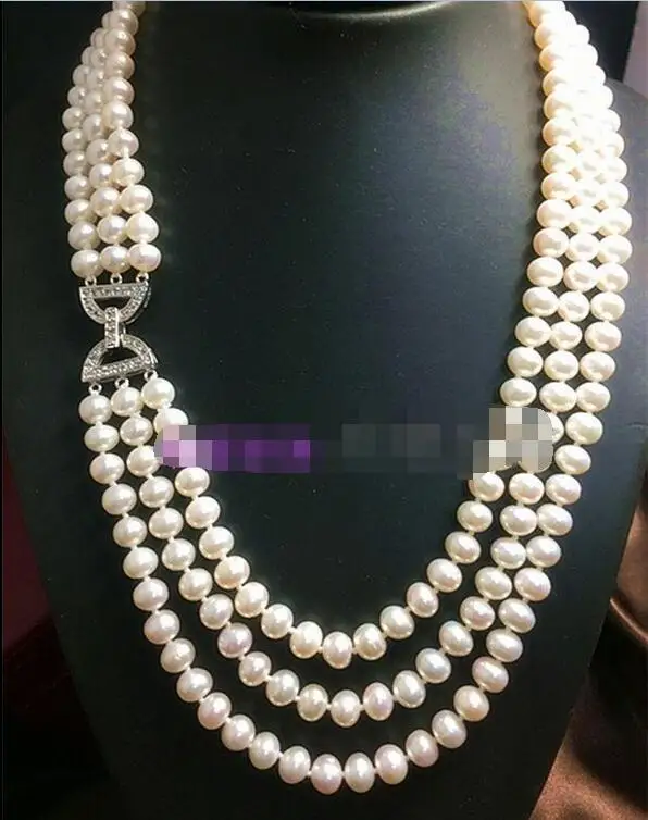 Beautiful 3 rows 7-8mm south sea white pearl necklace 17"-19" | Украшения и аксессуары
