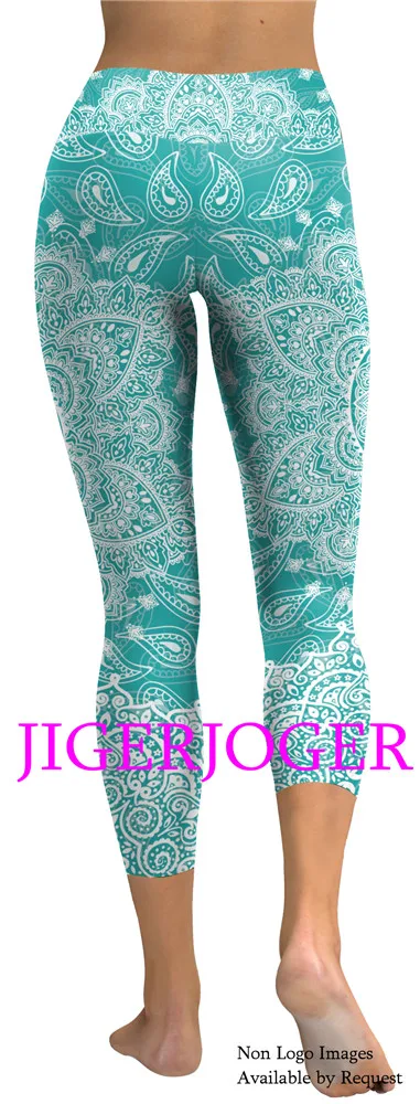 JIGERJOGER Spring Yellow Ganesha Capris Leggings JIGERJOGER Spring Yellow Ganesha Capris Leggings