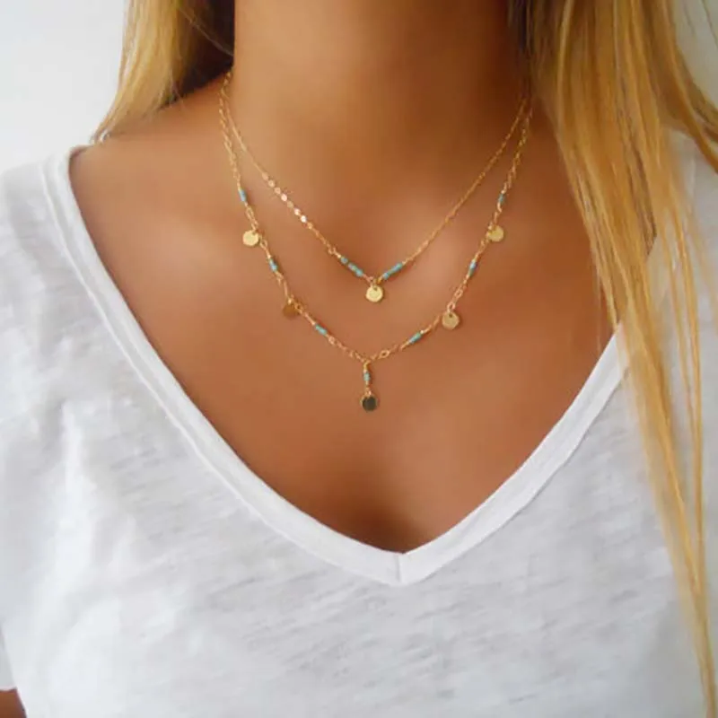 Ожерелье в западном стиле Surou простые бусы много слоев ожерелья Женская цепочка