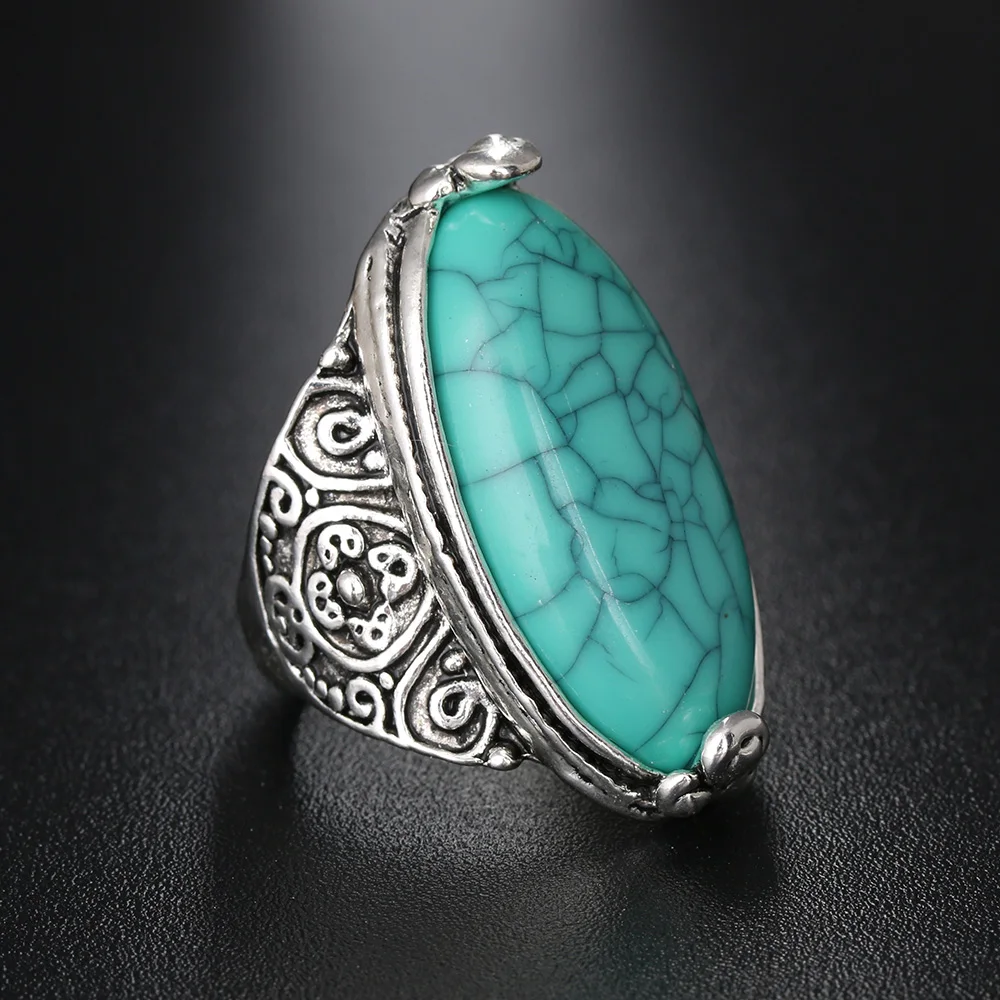 1 PC Vintage Bohemian Turquoises Rings Women Men Tibetan Flower Tail Antique Silver Plated Oval Stone Finger Ring Jewelry Gift
1 PC Vintage Bohemian Turquoises Rings Women Men Tibetan Flower Tail Antique Silver Plated Oval Stone Finger Ring Jewelry Gift