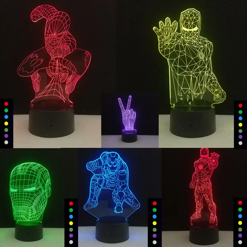 Spider Man Iron Man Model 3D Illusion LED NightLight Glowing in the Dark Avengers Superhero Figure Toys Light Up 7 Colors
Spider Man Iron Man Model 3D Illusion LED NightLight Glowing in the Dark Avengers Superhero Figure Toys Light Up 7 Colors