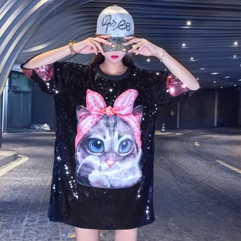 Sequins sparkling heavy t-shirt female loose long section 2019 summer new cartoon embroidery long t-shirt skirt
Sequins sparkling heavy t-shirt female loose long section 2019 summer new cartoon embroidery long t-shirt skirt