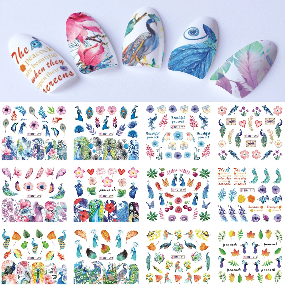 Water Transfer Nail Art Sticker Cartoon Peacock Flower Feather Stencil Tips Watermark Slider Decoration Polish Tip SABN1201-1212
Water Transfer Nail Art Sticker Cartoon Peacock Flower Feather Stencil Tips Watermark Slider Decoration Polish Tip SABN1201-1212