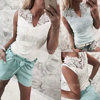 New 2019 Women Summer Lace Patchwork V neck Tops T shirt Sleeveless Casual Solid Tops Tee Shirt
New 2019 Women Summer Lace Patchwork V neck Tops T shirt Sleeveless Casual Solid Tops Tee Shirt