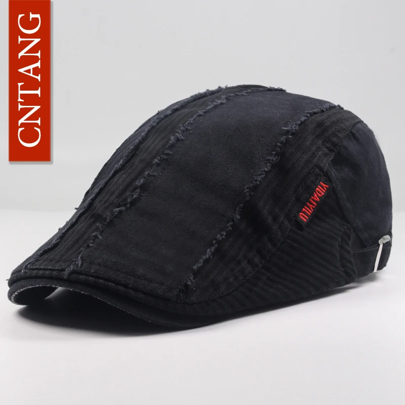 

CNTANG 2018 Casual Summer Men's Beret Flat Hat Fashion Cotton Visor Caps With For Men Vintage Flat Berets Button Adjustable