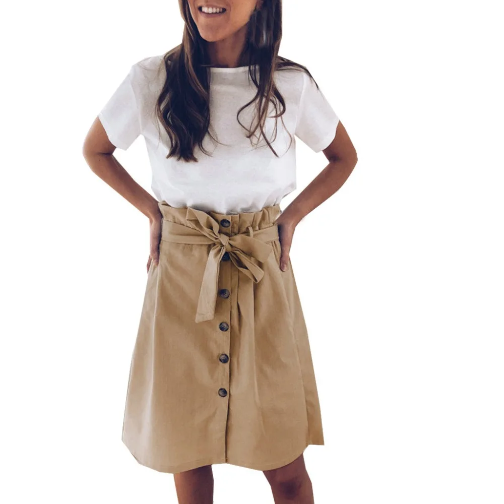 Fashion Women Solid Color Skirt Sexy Lady Summer Strap Bow Button Skirt A-Line High Waisted Skirts Knee-Length Faldas Mujer BB4
Fashion Women Solid Color Skirt Sexy Lady Summer Strap Bow Button Skirt A-Line High Waisted Skirts Knee-Length Faldas Mujer BB4