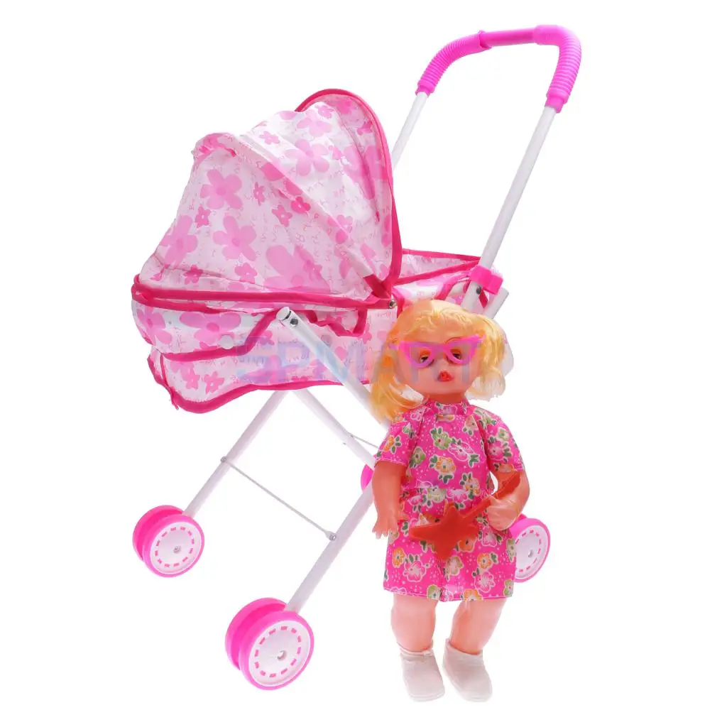 Children's rosa Buggy Passeggino Carrozzina Bambola passeggino-bambini Giocattolo Regalo Baby Dolls 