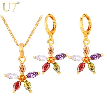 U7 Luxury AAA Zirconia Jewelry Sets Gold Color Colorful Crystal Star Earrings For Women Party Necklace Set S770
U7 Luxury AAA Zirconia Jewelry Sets Gold Color Colorful Crystal Star Earrings For Women Party Necklace Set S770