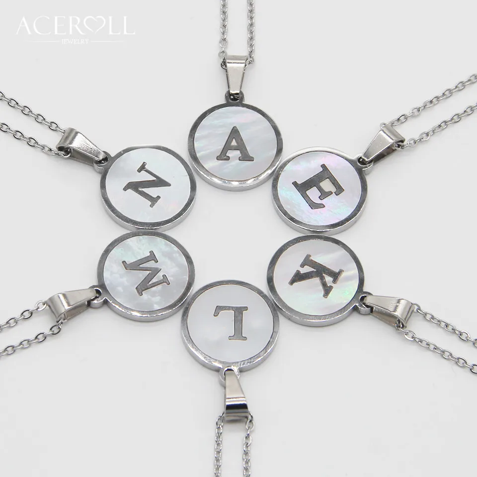 ACEROLL Initial Letter Necklace - Silver Color Stainless Steel Round Mother of Pearl Alphabet Name Pendant Necklace for Women
ACEROLL Initial Letter Necklace - Silver Color Stainless Steel Round Mother of Pearl Alphabet Name Pendant Necklace for Women