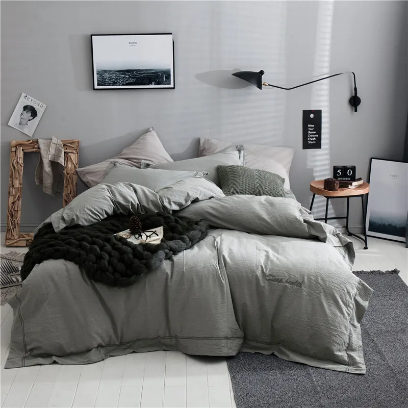 Simple Gray Solid Color 100% Cotton Bedding Set 3 Size Bed Linen 3/4pcs/Set Duvet Cover Set Pastoral Bed Sheet AB Side Bed Sheet
Simple Gray Solid Color 100% Cotton Bedding Set 3 Size Bed Linen 3/4pcs/Set Duvet Cover Set Pastoral Bed Sheet AB Side Bed Sheet