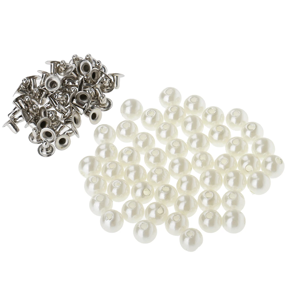 150Pcs White Pearls Rivets Studs Buttons for Bag Jeans Shoes Clothes DIY Crafts 6mm 8mm 12mm