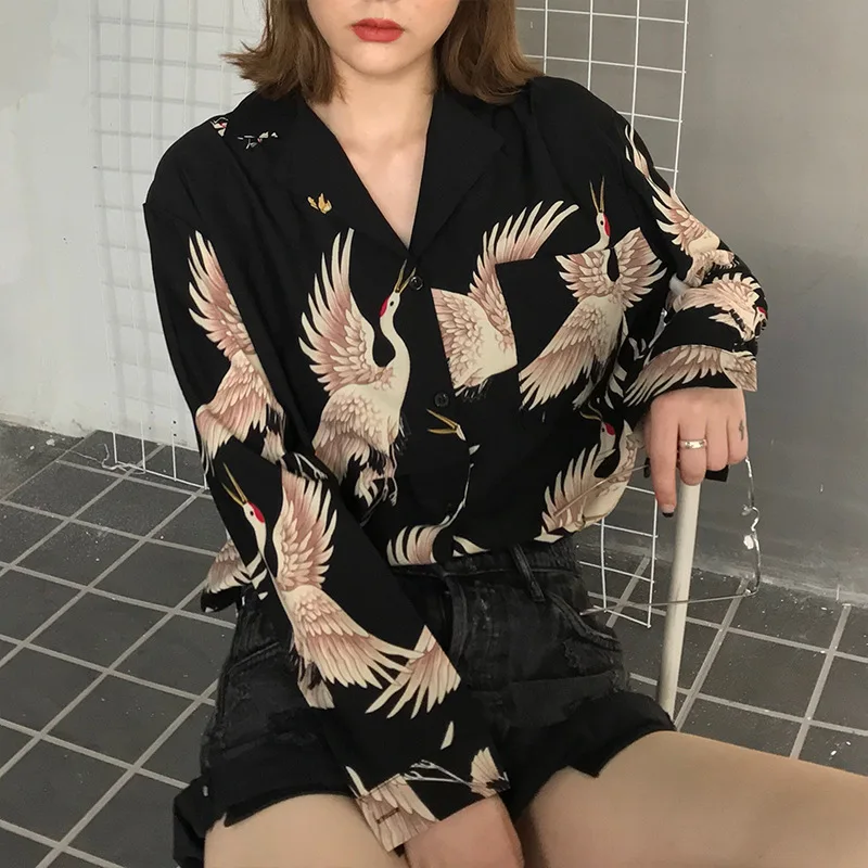 Female Top 2019 Shirt Women Loose Thin New Korean Deep V Vintage Print Crane Chiffon Fashion Joker Top women blouses
Female Top 2019 Shirt Women Loose Thin New Korean Deep V Vintage Print Crane Chiffon Fashion Joker Top women blouses