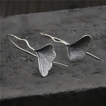 

C&R Real 925 Sterling Silver drop earrings for women Ginkgo biloba leaf earrings long hypoallergenic Thai Silver Fine Jewelry