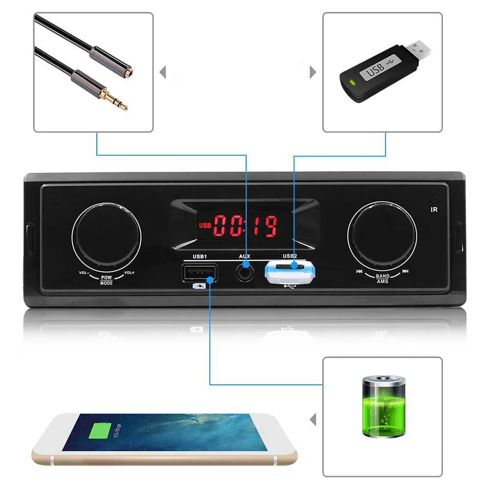 12V Auto Radio Car MP3 Player LED Screen Stereo Audio FM Tuner Music Playing AUX Input USB Charging Compact size
12V Auto Radio Car MP3 Player LED Screen Stereo Audio FM Tuner Music Playing AUX Input USB Charging Compact size