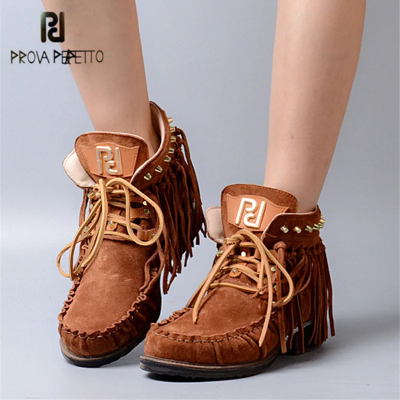 Prova Perfetto Retro Fringed Ankle Boots for Women Round Toe Casual Flat Shoes Woman Genuine Leather Lace Up Rubber Short Botas
Prova Perfetto Retro Fringed Ankle Boots for Women Round Toe Casual Flat Shoes Woman Genuine Leather Lace Up Rubber Short Botas