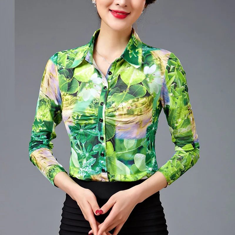 Spring Autumn Fashion Womens Green Floral Painted Full Sleeve Pleated Mesh Blouse Shirt , Casual Female Woman Flower 4XL Blouses
Spring Autumn Fashion Womens Green Floral Painted Full Sleeve Pleated Mesh Blouse Shirt , Casual Female Woman Flower 4XL Blouses