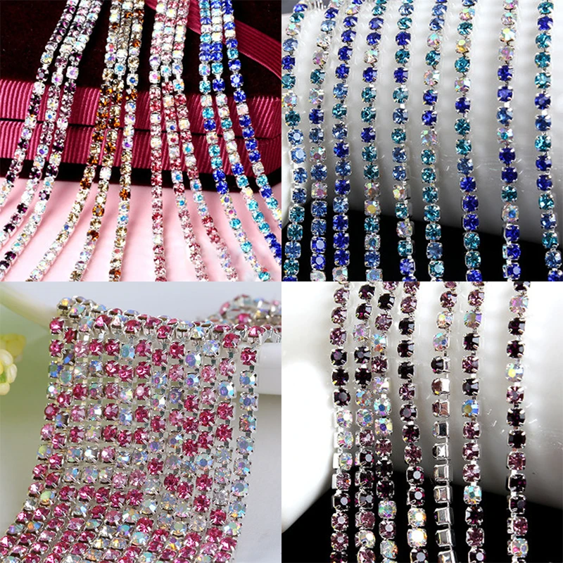 Hot Sale 1M/lot 18 Color width 2.0/2.5/2.8/3.0mm Transparent AB Rhinestone Chain For DIY Craft Sewing Clothes Accessories
Hot Sale 1M/lot 18 Color width 2.0/2.5/2.8/3.0mm Transparent AB Rhinestone Chain For DIY Craft Sewing Clothes Accessories