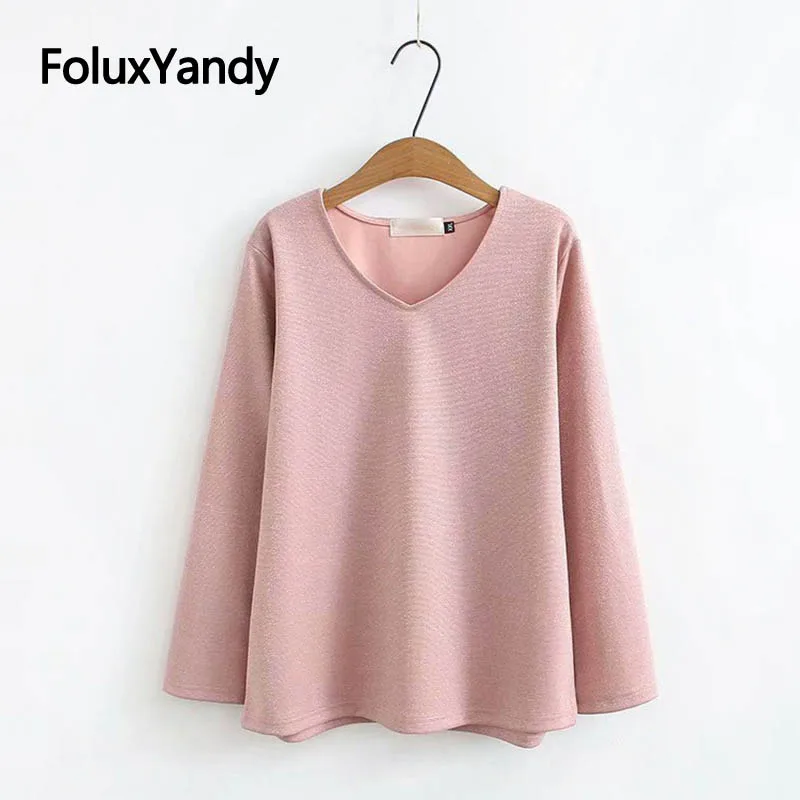 Solid Autumn Tops Pullovers Women Plus Size Loose Long Sleeve T-shirt V-neck Tees Pink Black KKFY2902
Solid Autumn Tops Pullovers Women Plus Size Loose Long Sleeve T-shirt V-neck Tees Pink Black KKFY2902