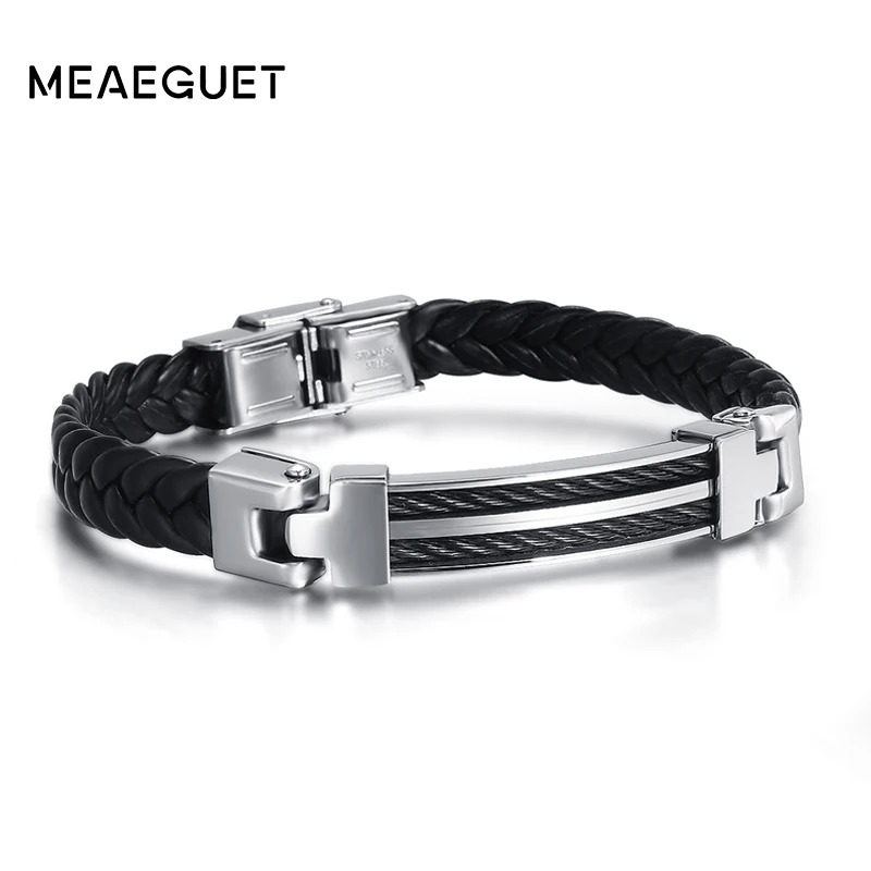 Stainless Steel Cable Chains With Silver Gold Color Men's Leather Bracelet Black Cuff Hand Wrist Male Bracelets Fashion Jewelry
Stainless Steel Cable Chains With Silver Gold Color Men's Leather Bracelet Black Cuff Hand Wrist Male Bracelets Fashion Jewelry