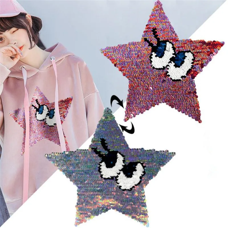 Reversible change color sequins patch deal with it clothes 225mm cartoon star eyes patches for clothing t shirt women stickers
Reversible change color sequins patch deal with it clothes 225mm cartoon star eyes patches for clothing t shirt women stickers