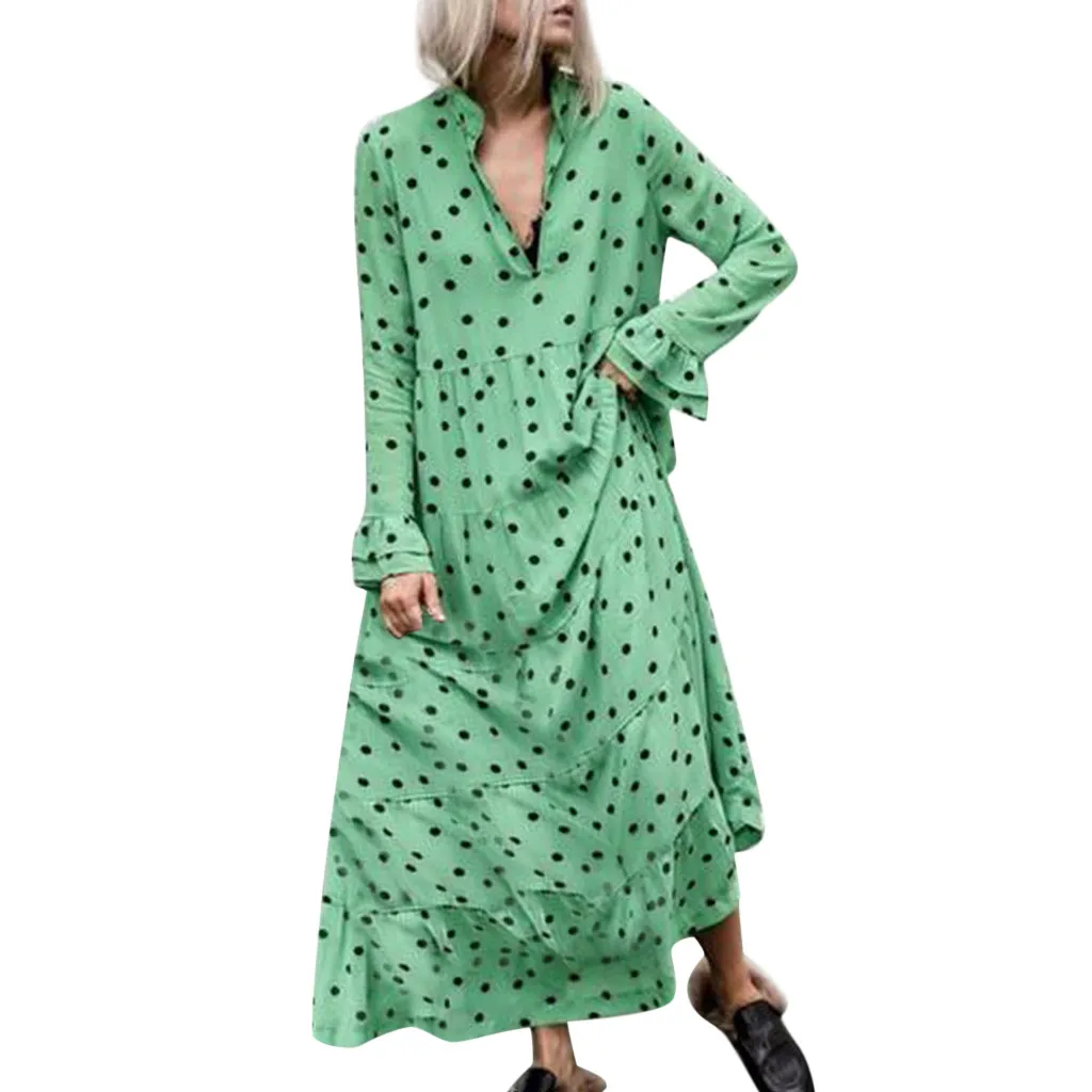 S-3XL Women Dress Plus size 2019 Winter Dot dress Women Casual Long Dress V-Neck Ruffled Holiday Dress long Maxi Dresses
S-3XL Women Dress Plus size 2019 Winter Dot dress Women Casual Long Dress V-Neck Ruffled Holiday Dress long Maxi Dresses