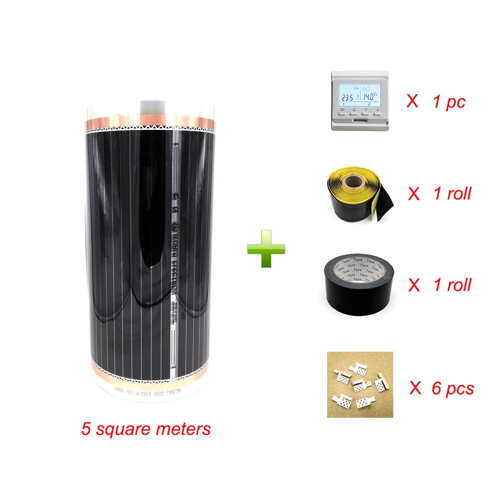 5m2 Sets New Infrared Carbon Warm Floor Heating Films 10m X 50cm, Room Temerature, Clamps and Insulation Asphalt Included
5m2 Sets New Infrared Carbon Warm Floor Heating Films 10m X 50cm, Room Temerature, Clamps and Insulation Asphalt Included
