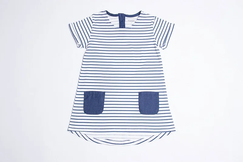 1-6 Years Baby Girls Dress 2018 New Blue Stripe Summer Dresses Cotton Casual Long Tops Kids Clothing KF047 3