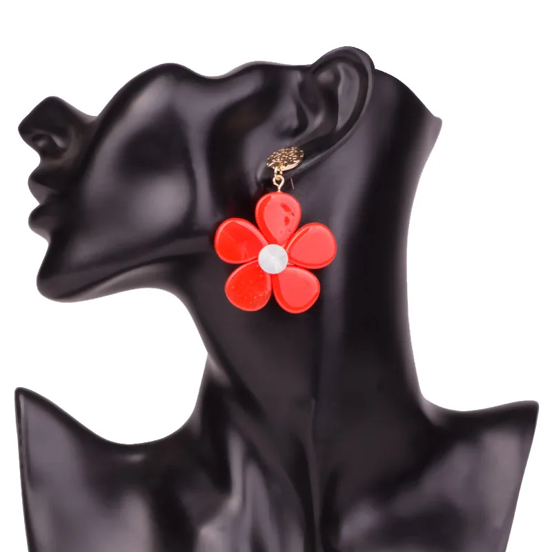 GuanLong Vintage Long Acrylic Flower Earrings for Women Big Metal Resin Dangle Drop Earings for Girls Fashion Jewelry Brincos (6)