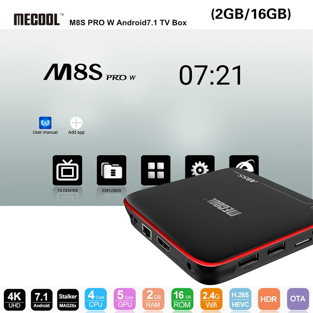 

MECOOL M8S PRO W Android TV Box S905W Quad Core 2.4GHz WiFi 4K H.265 Smart Set-Top Box 2G DDR3 + RAM 16G ROM Multi-Media Player